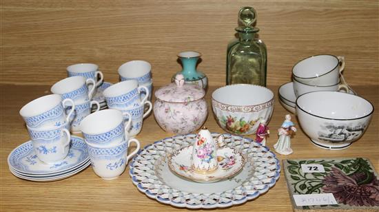 A group of assorted ceramics including a De Morgan style tile